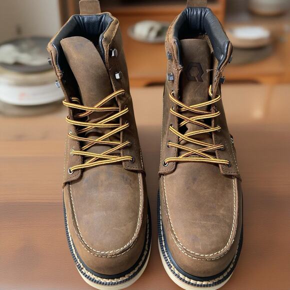 Brand New QLTY Safety Toe - Steel Toe Brown Leather Work Boot Men’s Size 13 Wide - Picture 1 of 6
